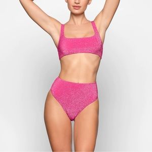 NWT SKIMS Glitter Swim Bikini | Magenta